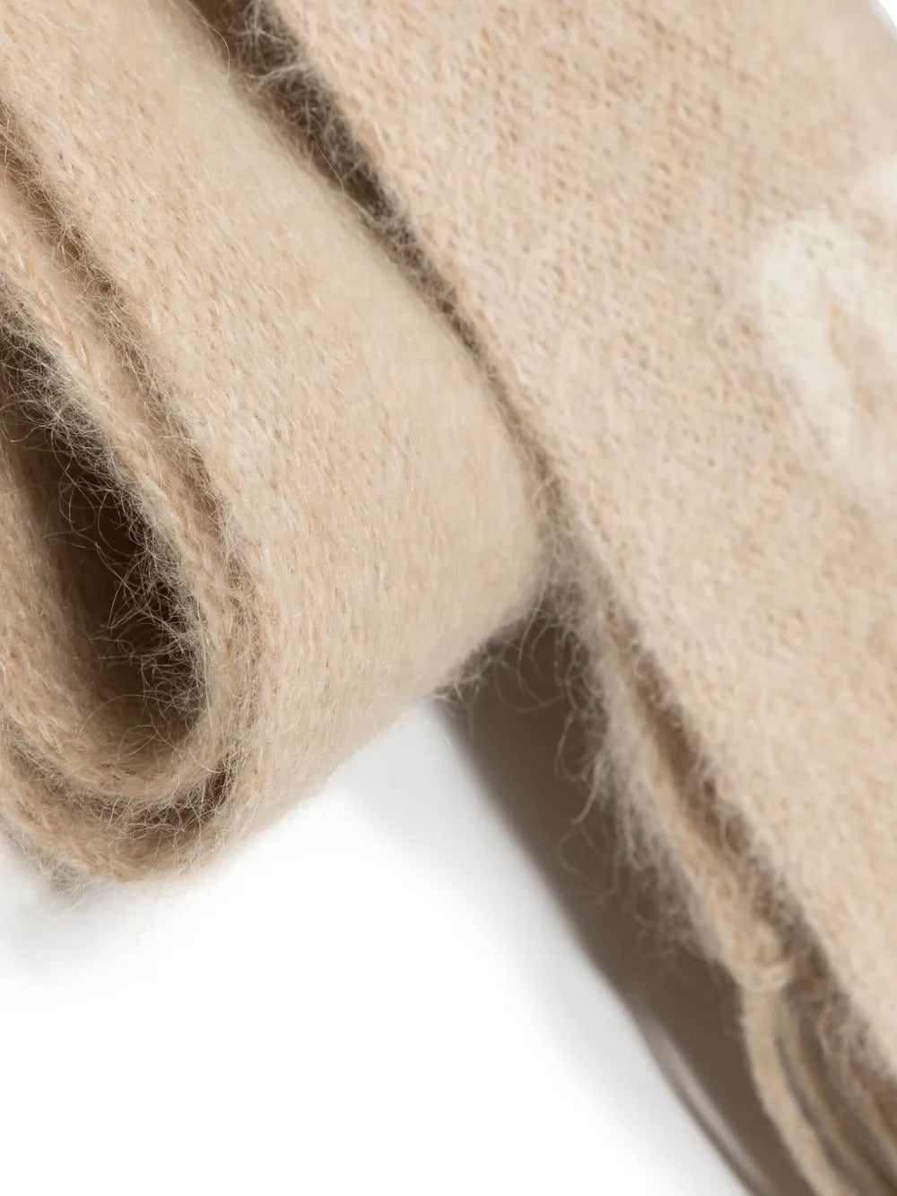 Logo-jacquard fringed scarf-MIU MIU-Verso