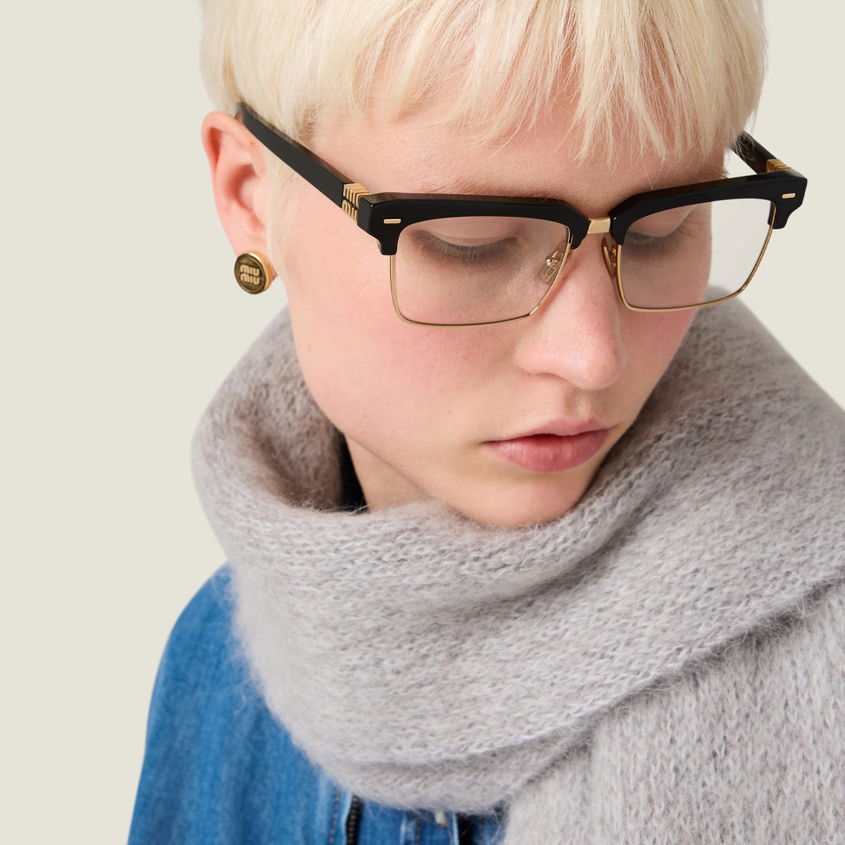 Logo-Jacquard Fringed Scarf-MIU MIU-Verso