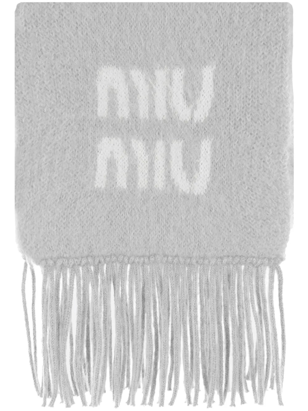 Logo-jacquard fringed scarf-MIU MIU-309779-TU-Verso