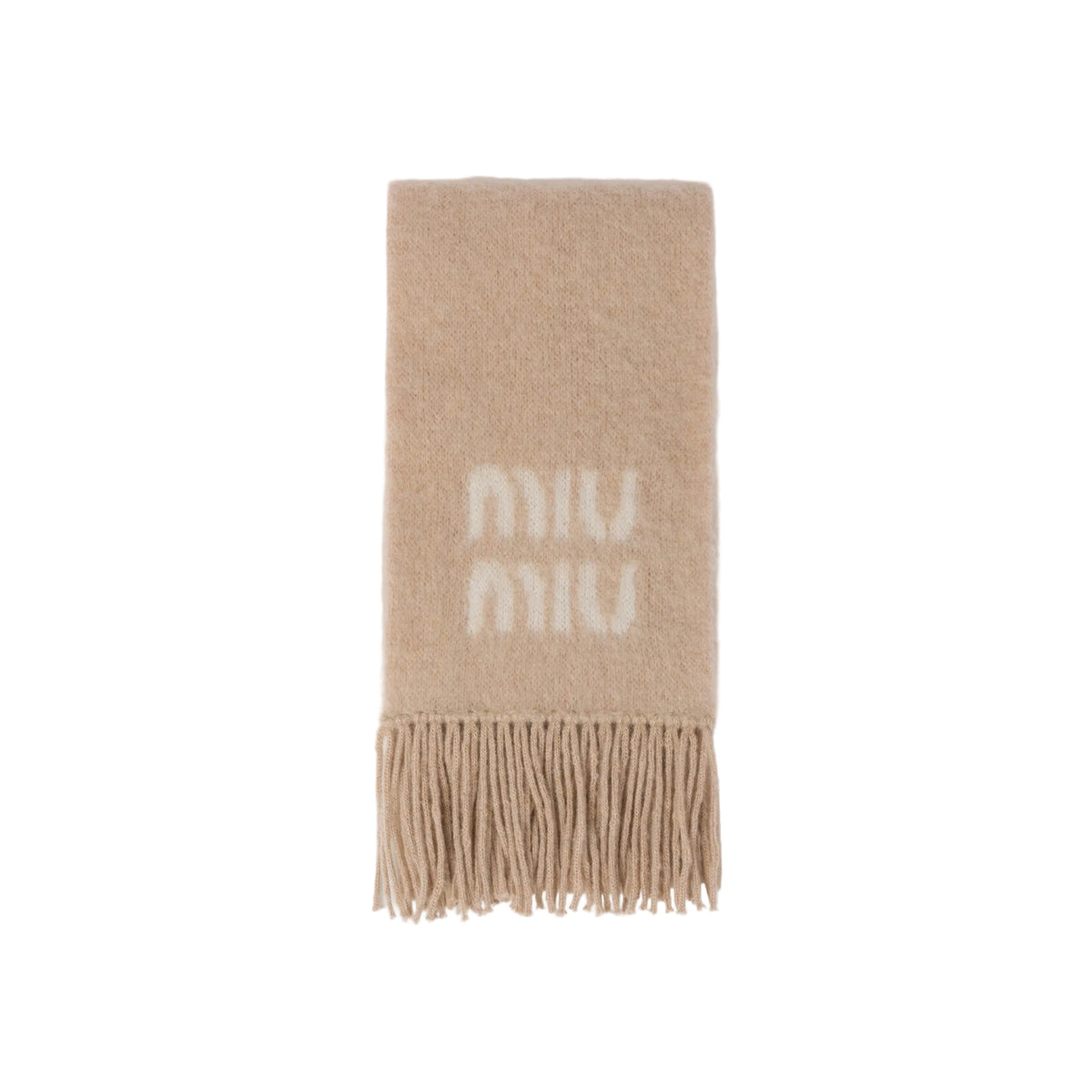 Logo-Jacquard Fringed Scarf-MIU MIU-309780-TU-Verso