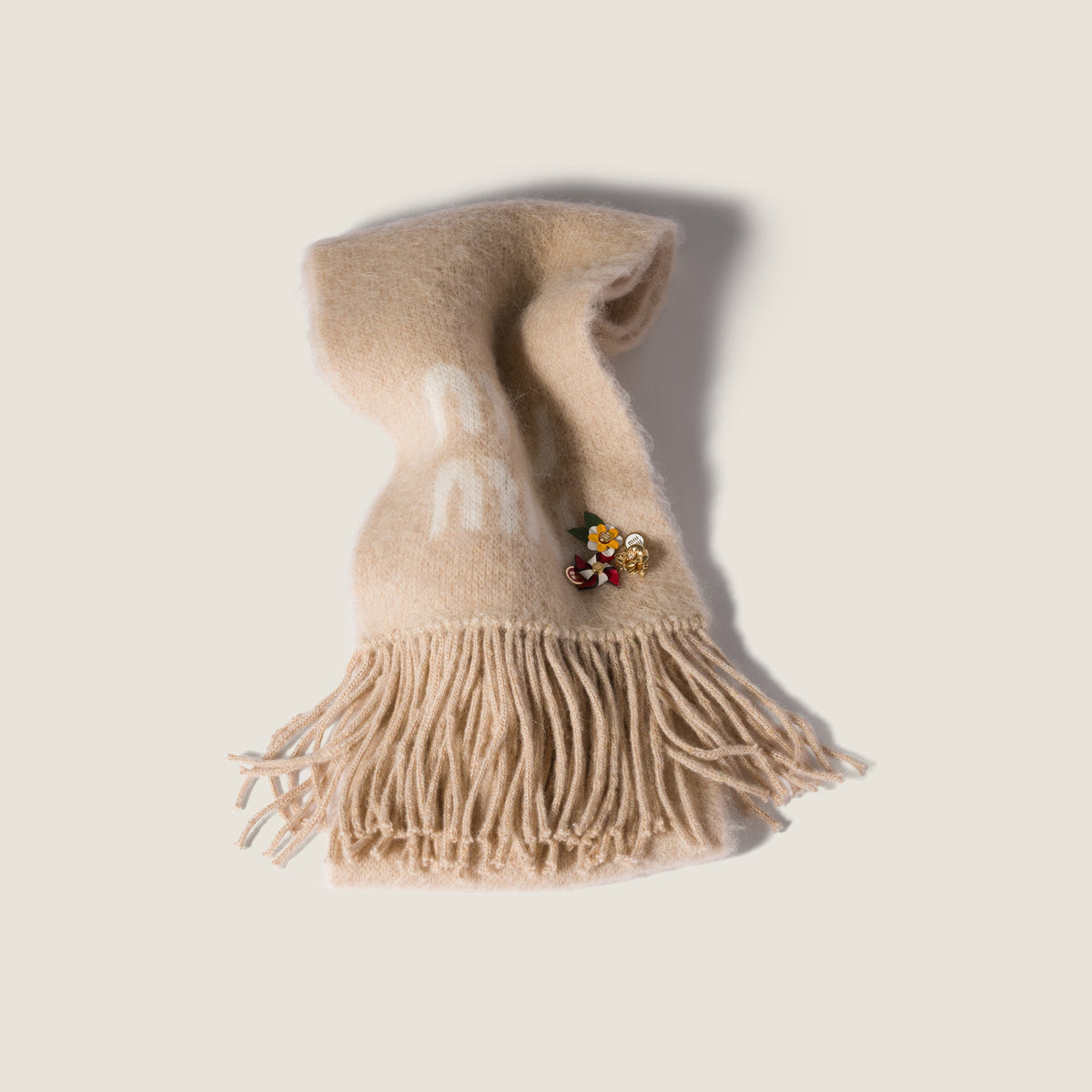 Logo-Jacquard Fringed Scarf-MIU MIU-Verso