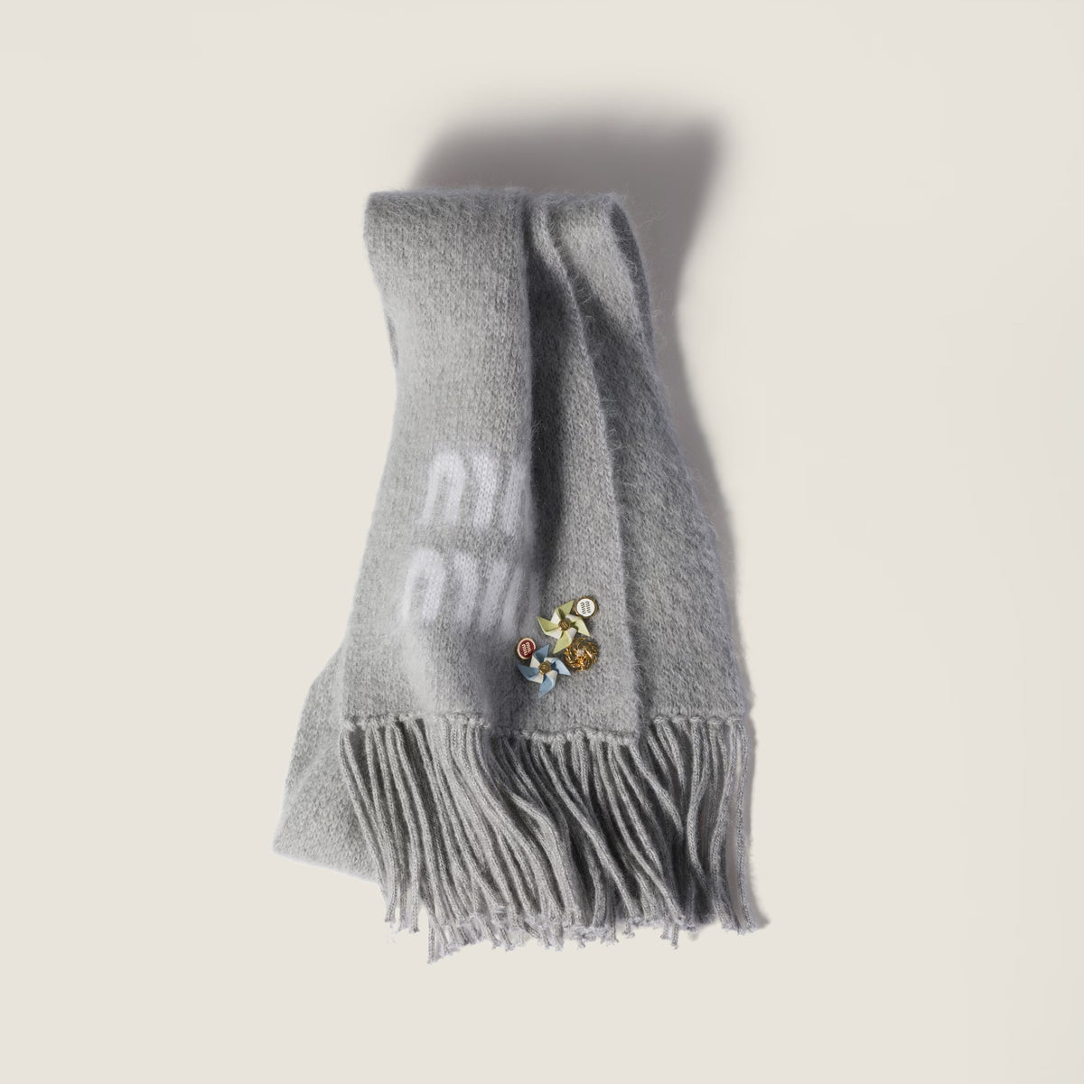 Logo-Jacquard Fringed Scarf-MIU MIU-Verso