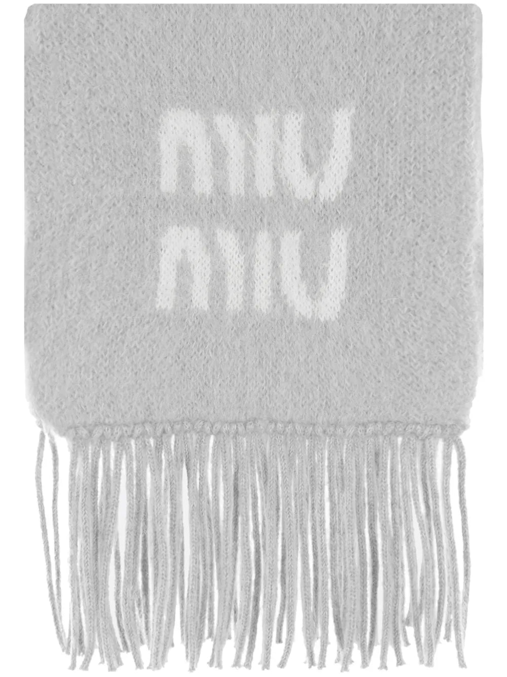 Logo-jacquard fringed scarf-MIU MIU-Verso