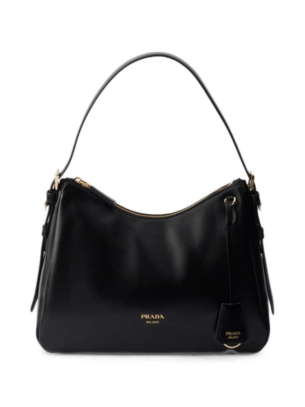 Logo-lettering leather shoulder bag-PRADA-Verso
