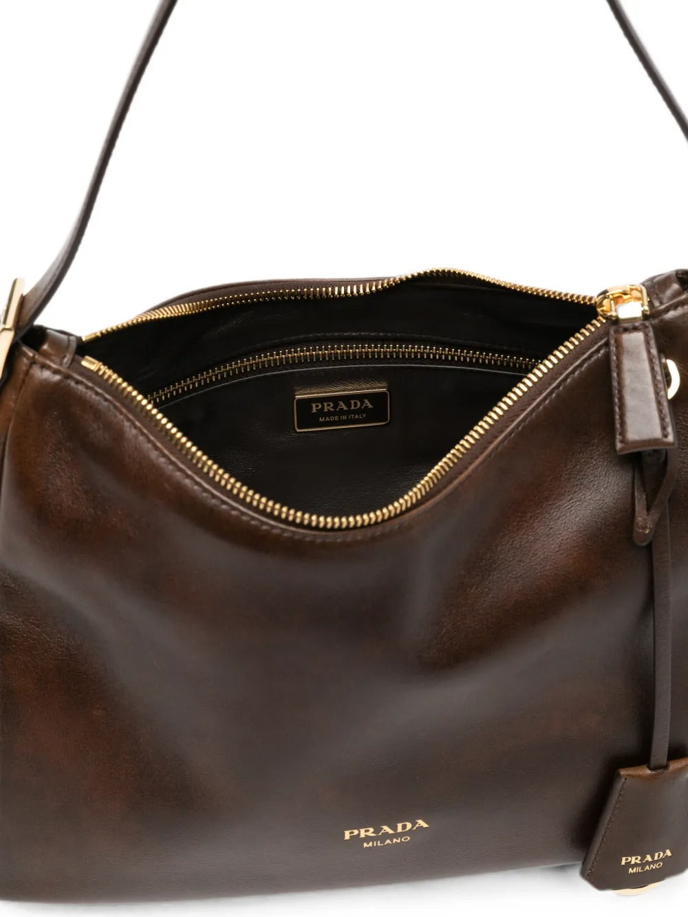 Logo-lettering leather shoulder bag-PRADA-Verso