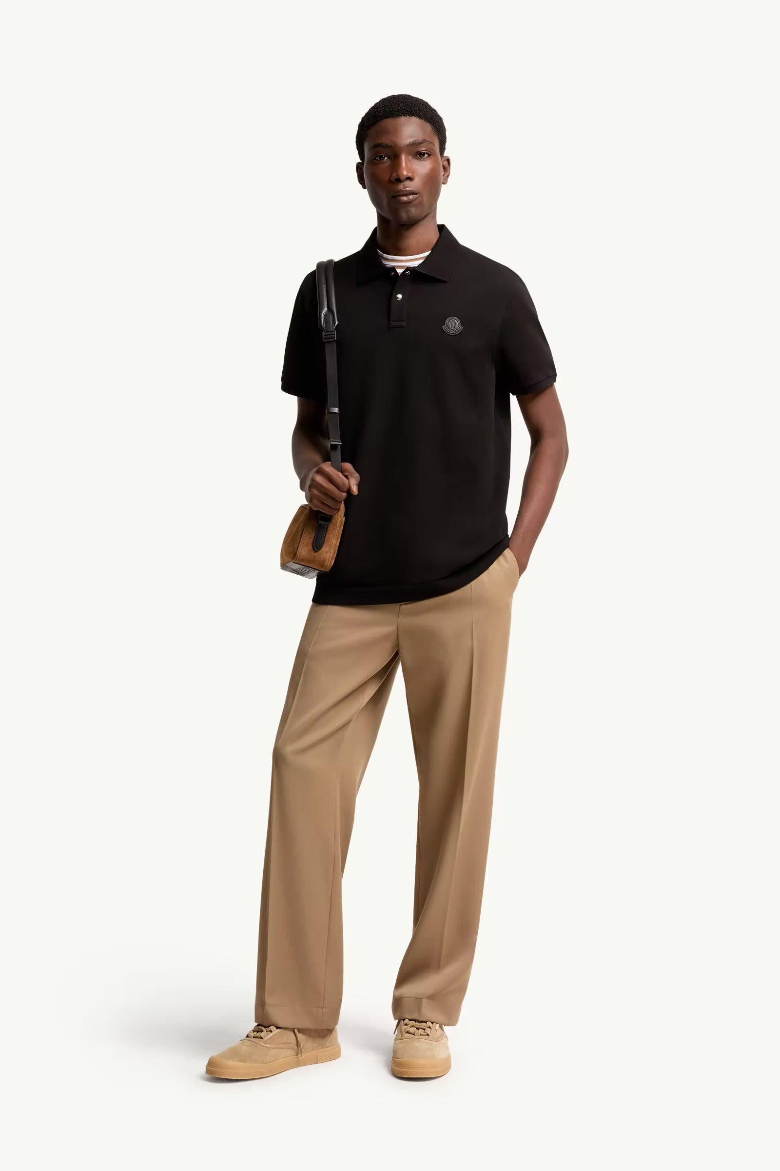 Logo patch cotton piquet polo shirt-MONCLER-Verso