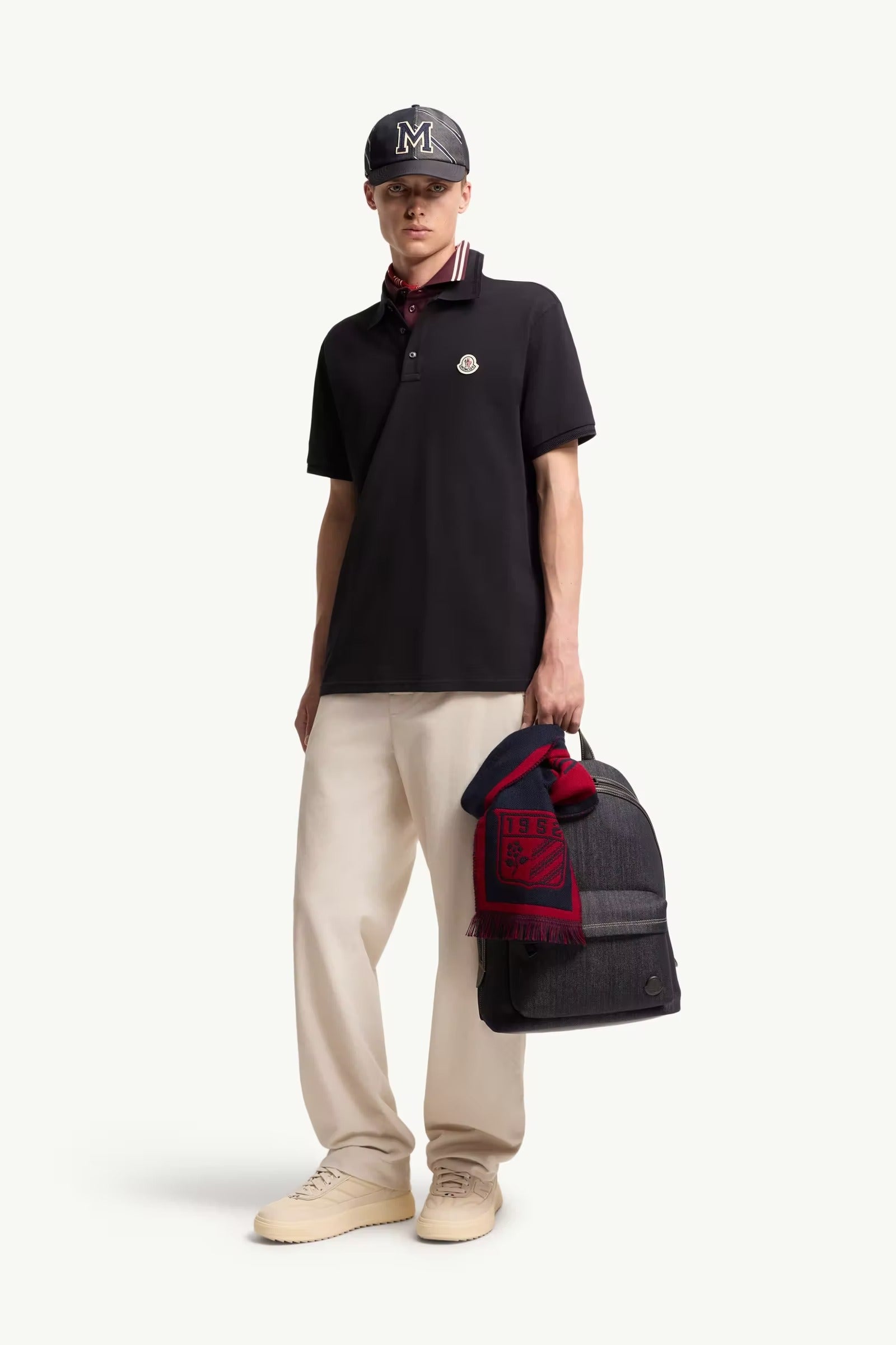 Logo patch cotton piquet polo shirt-MONCLER-Verso