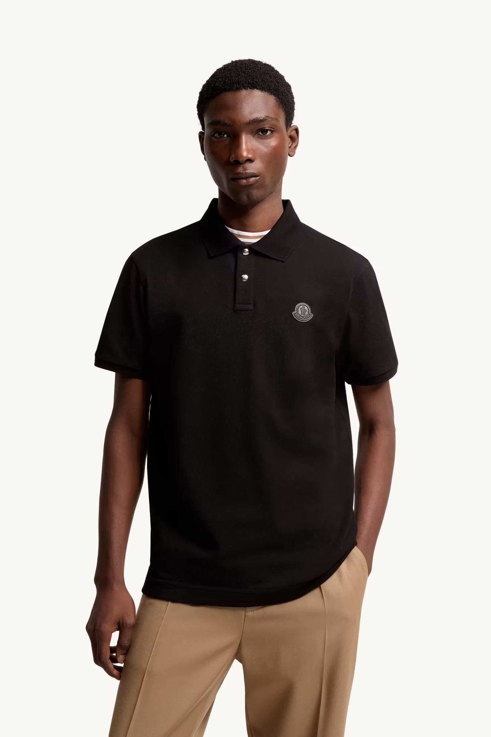 Logo patch cotton piquet polo shirt-MONCLER-Verso