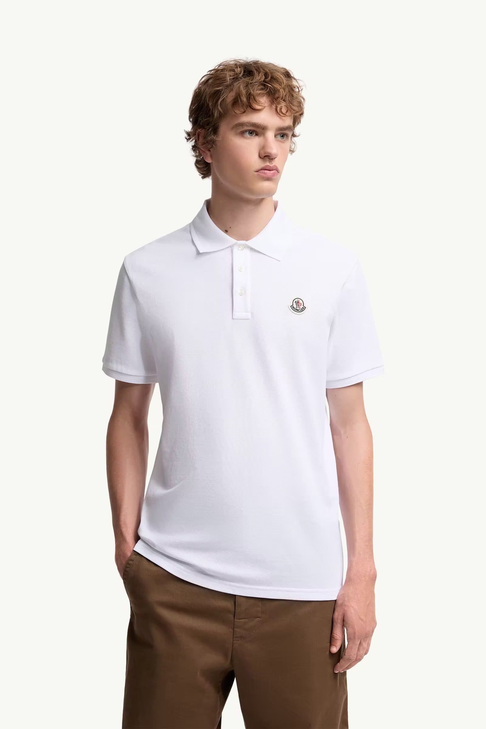 Logo patch cotton piquet polo shirt-MONCLER-Verso