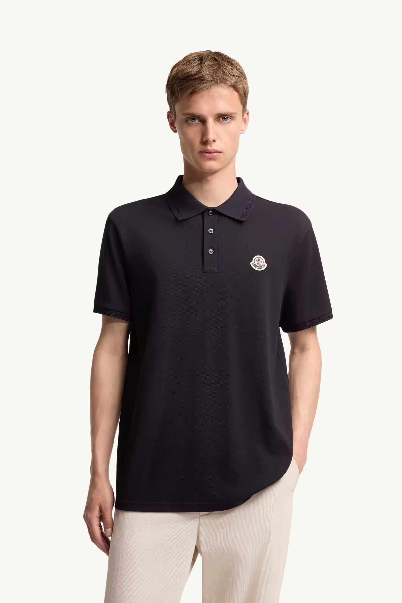 Logo patch cotton piquet polo shirt-MONCLER-Verso