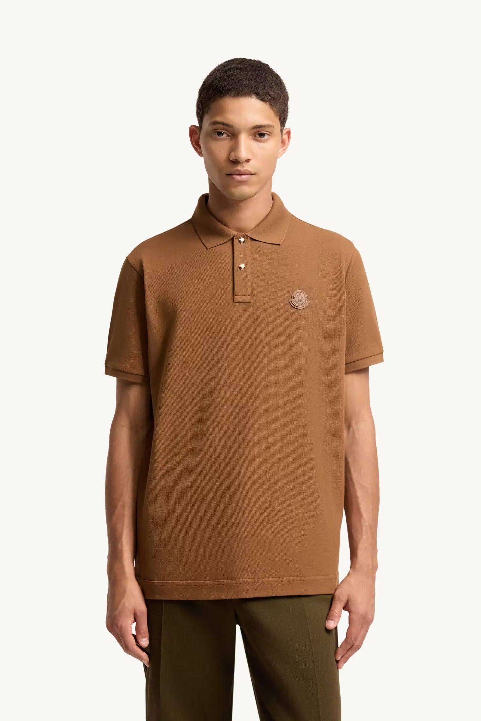 Logo patch cotton piquet polo shirt-MONCLER-Verso