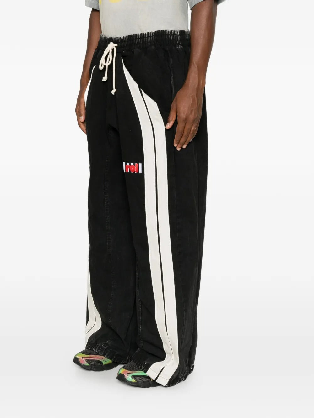 Logo-patch side-stripe cotton track pants
