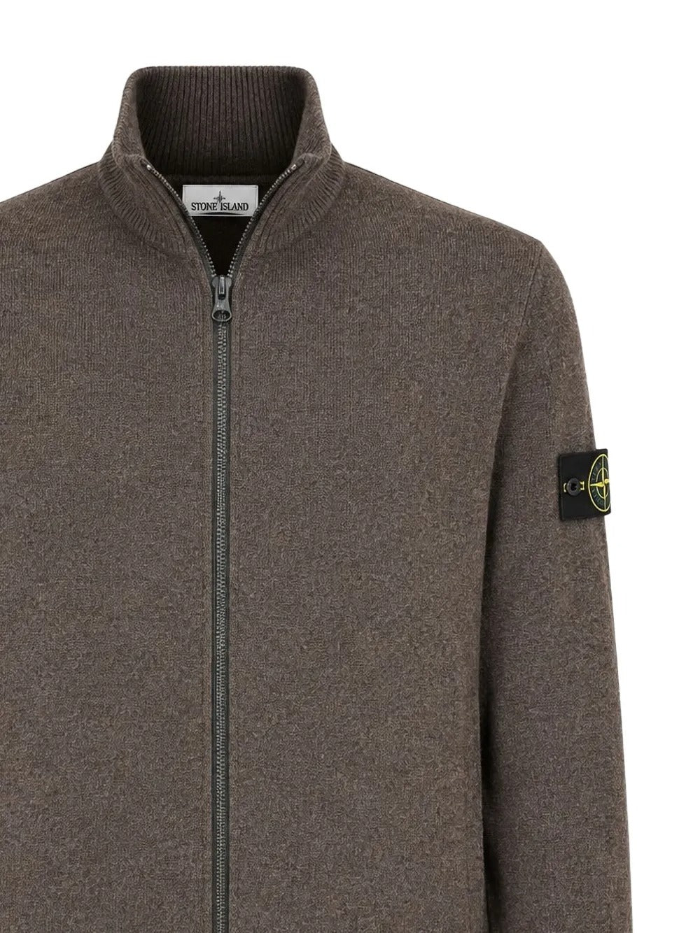 Logo-patch zip-up wool sweater-STONE ISLAND-Verso