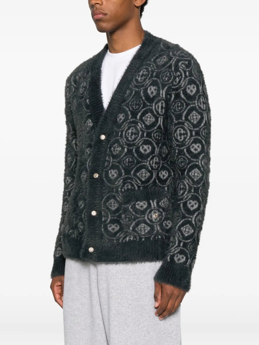Logo-pattern v-neck cardigan-CASABLANCA-Verso