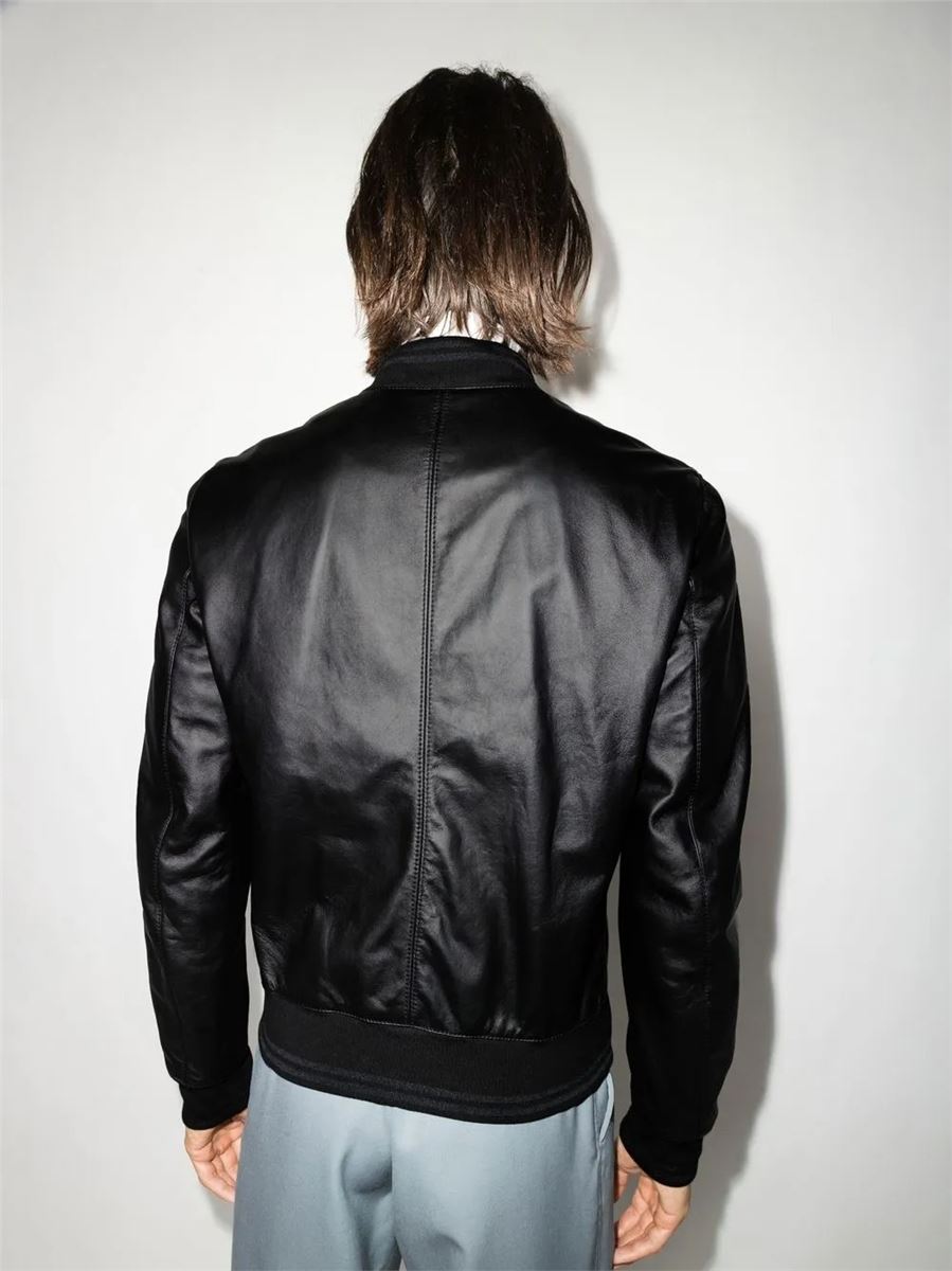 Logo-plaque leather bomber jacket-DOLCE & GABBANA-Verso
