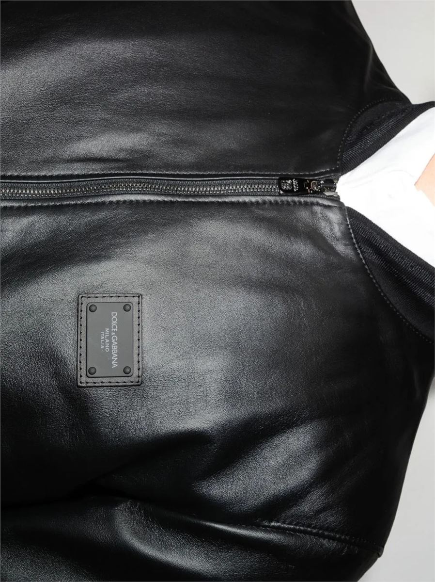 Logo-plaque leather bomber jacket-DOLCE & GABBANA-Verso