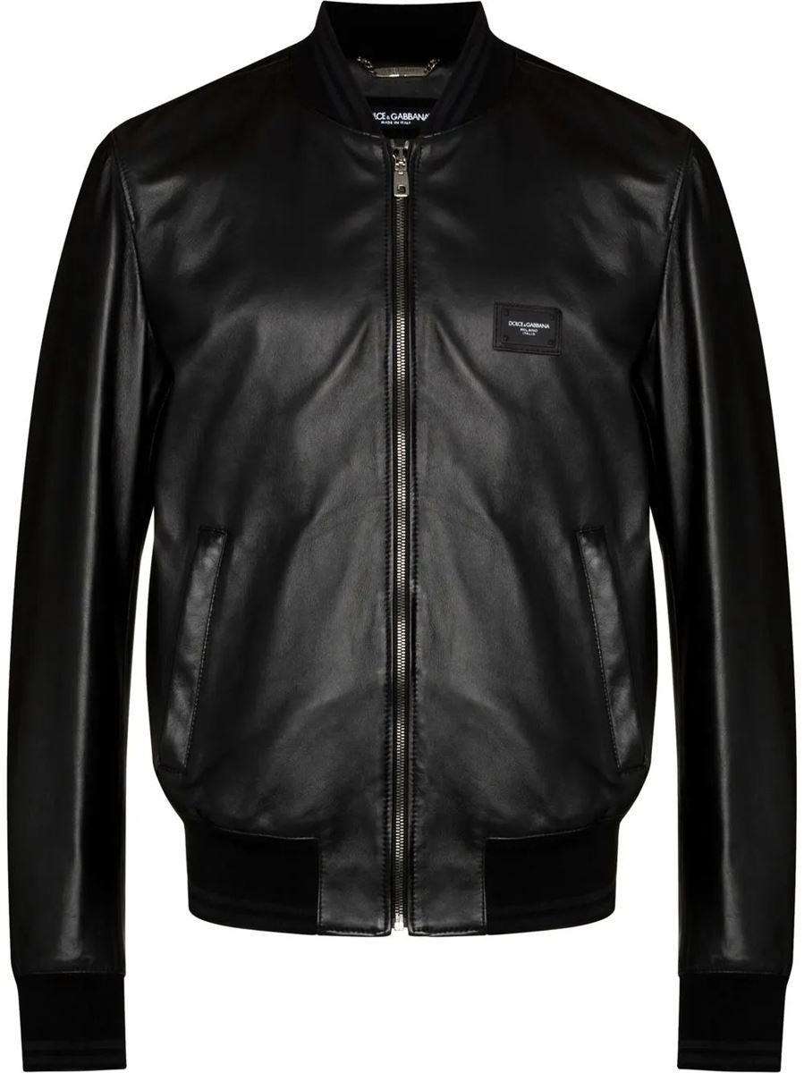 Logo-plaque leather bomber jacket-DOLCE & GABBANA-Verso