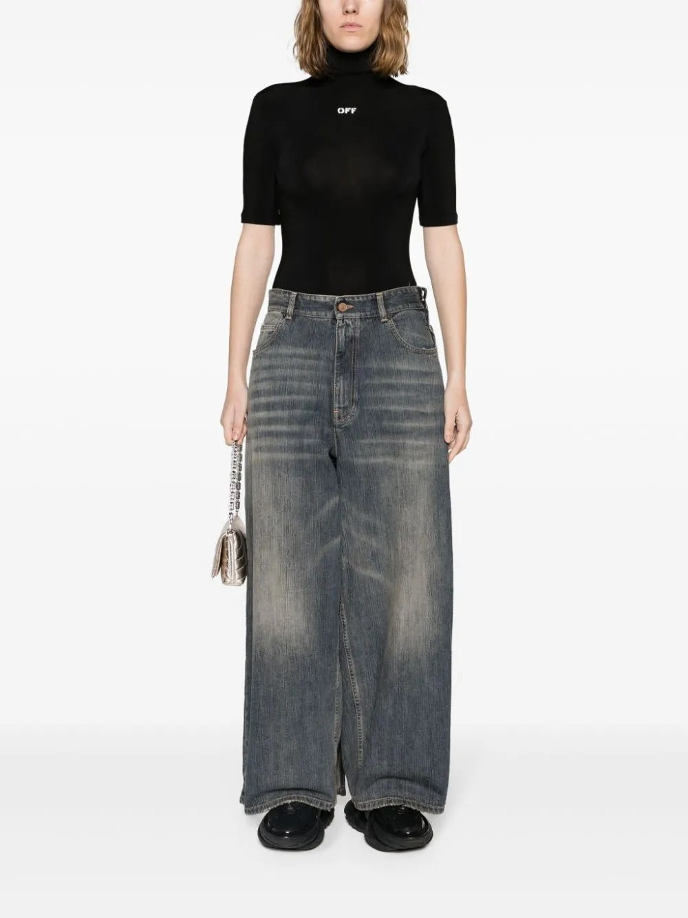 Logo-print High-neck T-shirt-OFF-WHITE-Verso