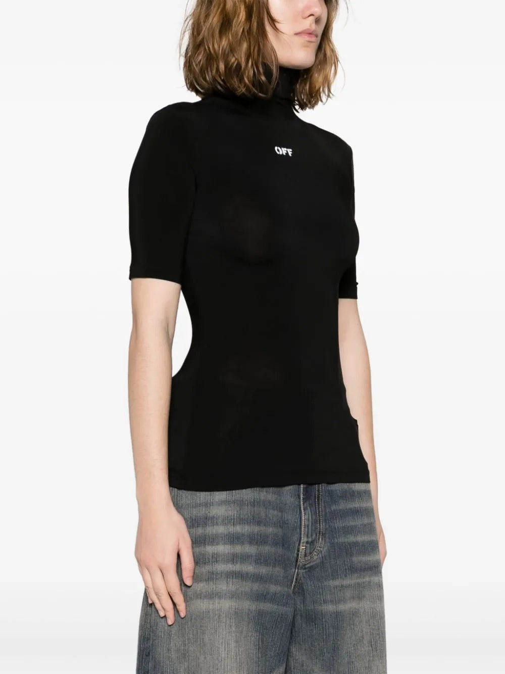 Logo-print High-neck T-shirt-OFF-WHITE-Verso