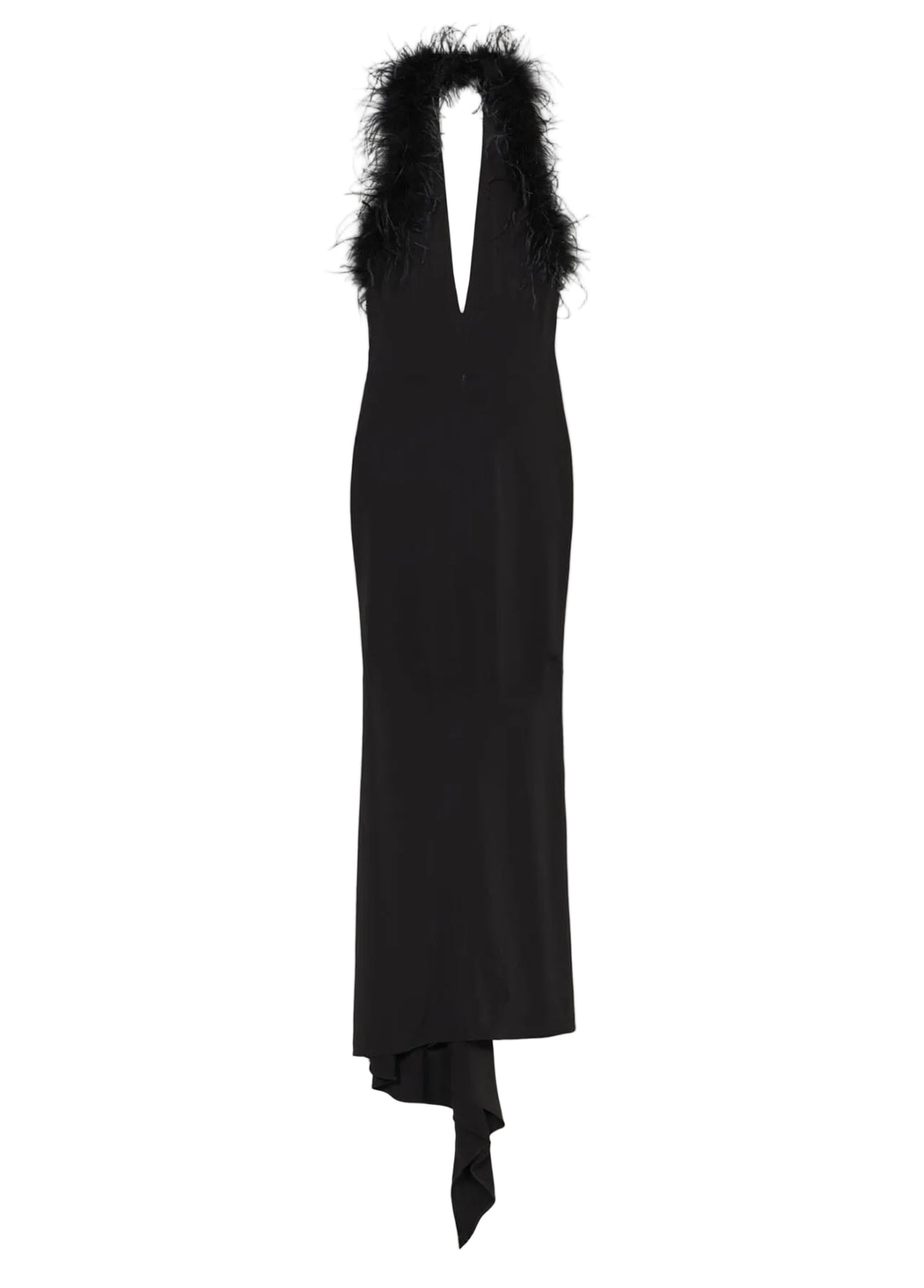 Long Jersey Dress with Deep Neckline and Marabou Details-BLUMARINE-312291-40-Verso