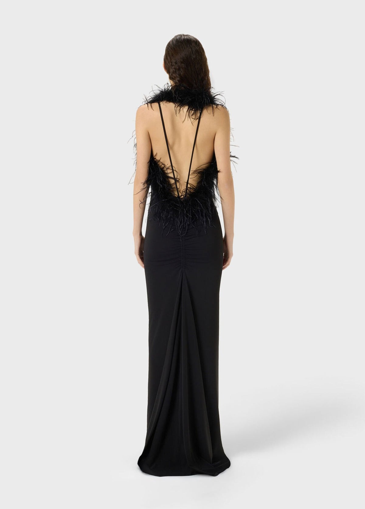 Long Jersey Dress with Deep Neckline and Marabou Details-BLUMARINE-Verso