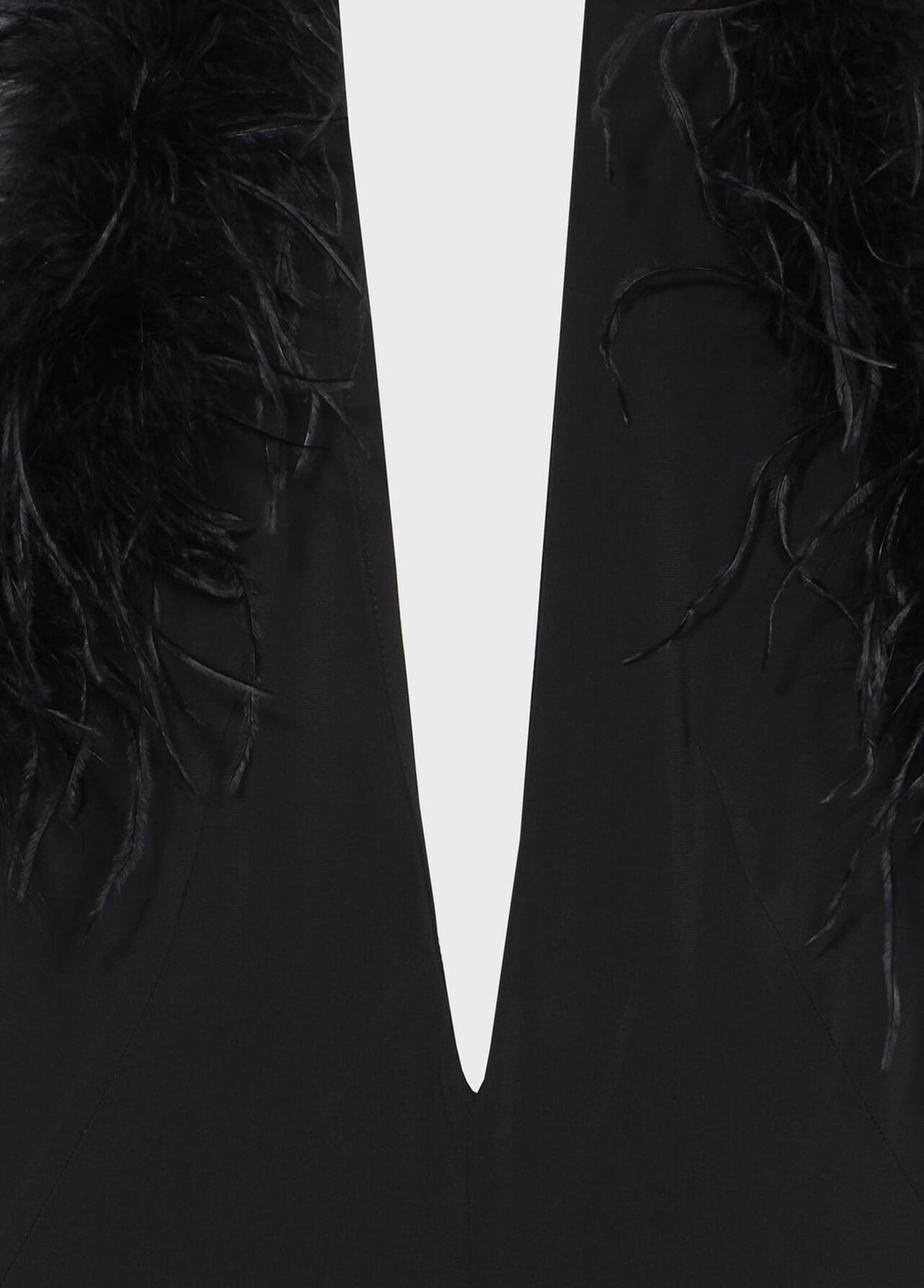 Long Jersey Dress with Deep Neckline and Marabou Details-BLUMARINE-Verso