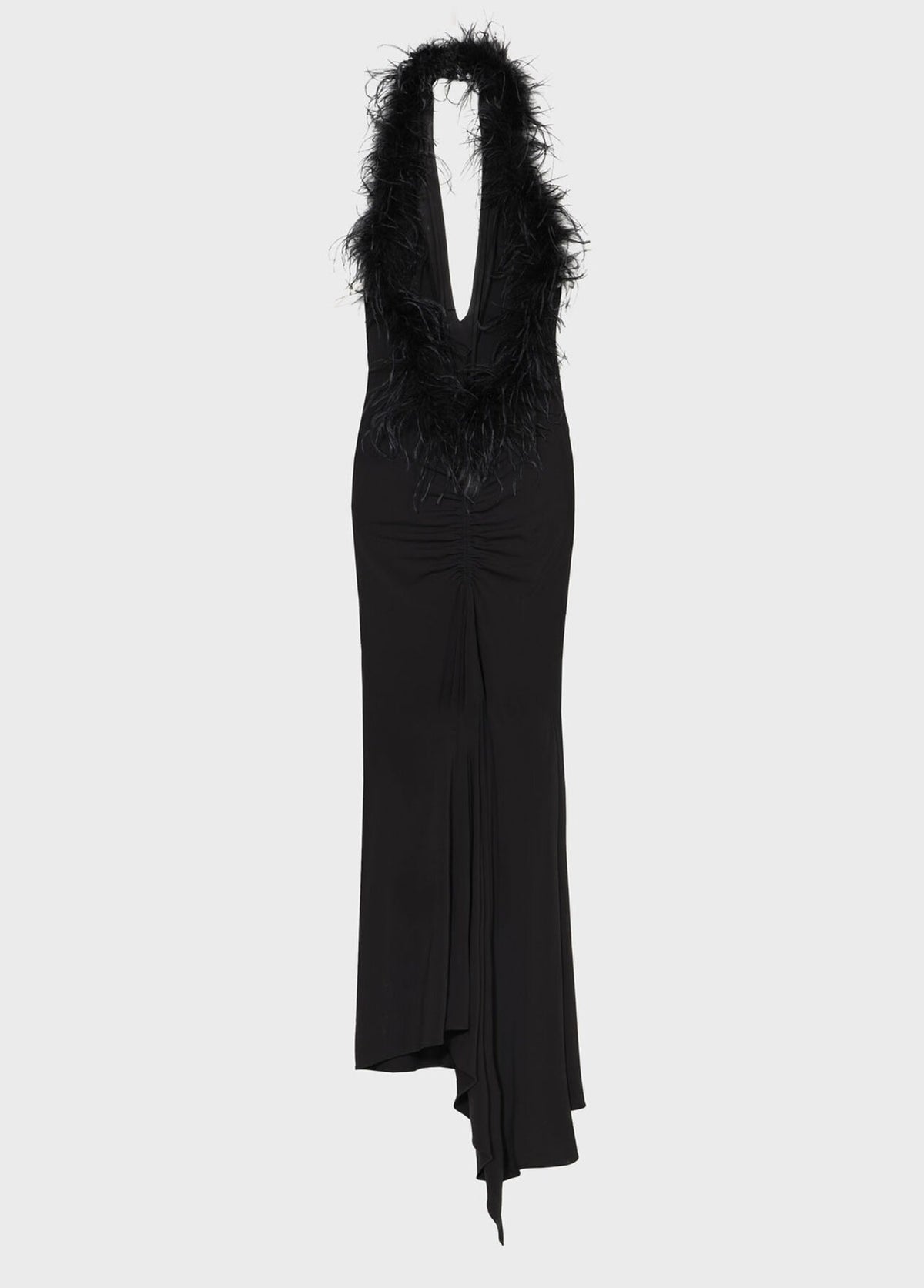 Long Jersey Dress with Deep Neckline and Marabou Details-BLUMARINE-Verso