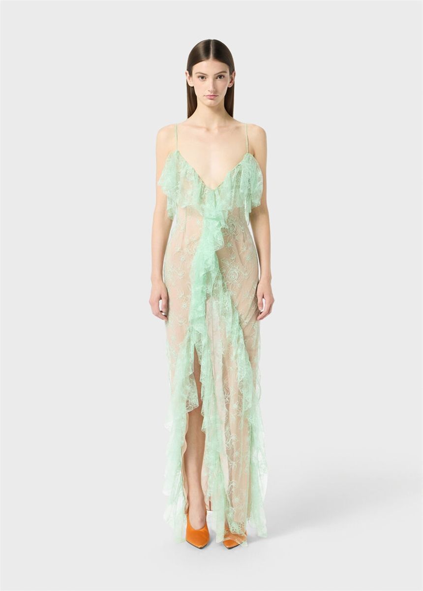 Long lace dress with flounce and slit-BLUMARINE-Verso