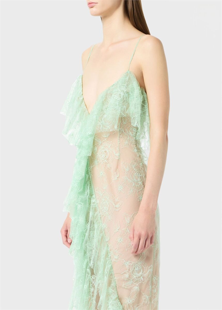 Long Lace Dress with Flounce and Slit Long Lace Dress with Flounce and Slit