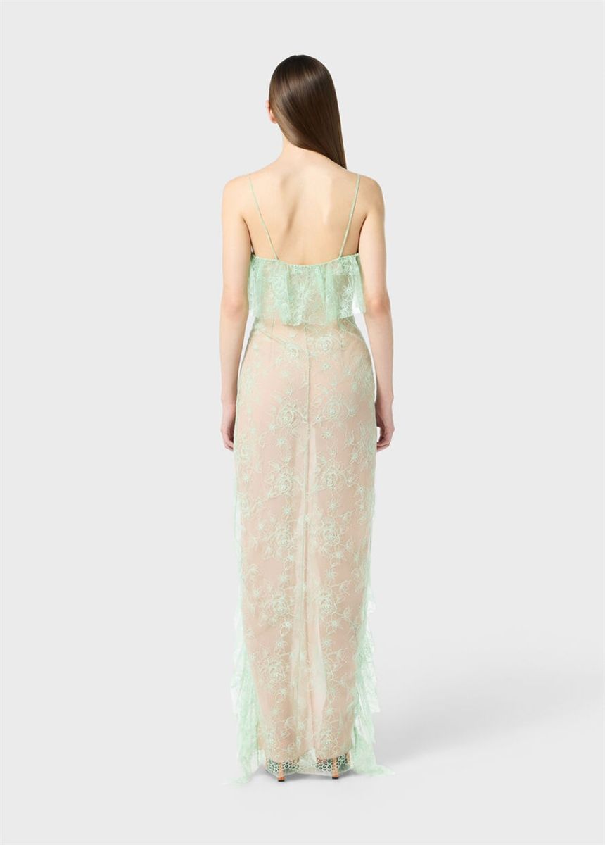 Long Lace Dress with Flounce and Slit Long Lace Dress with Flounce and Slit
