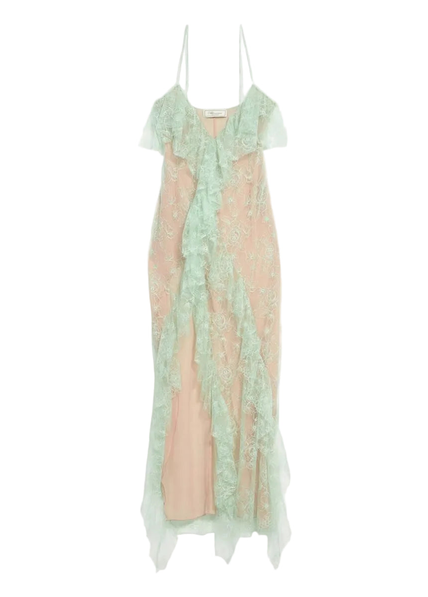 Long lace dress with flounce and slit-BLUMARINE-Verso