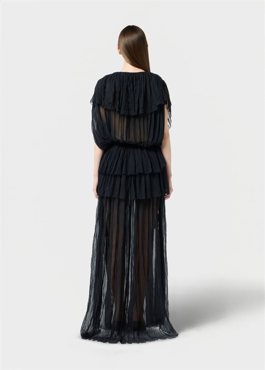 Long pleated georgette dress with lace insert-BLUMARINE-Verso