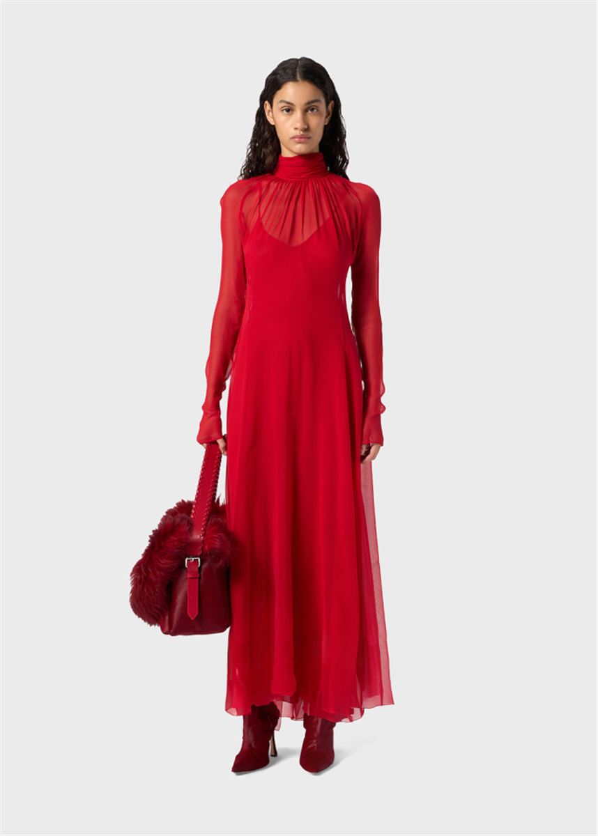 long silk georgette dress with scarf-BLUMARINE-Verso