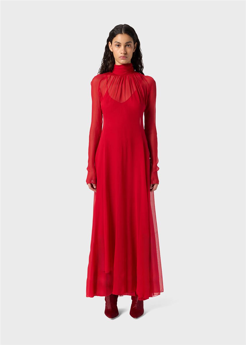 long silk georgette dress with scarf-BLUMARINE-Verso