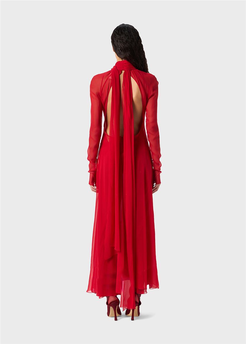 long silk georgette dress with scarf-BLUMARINE-Verso