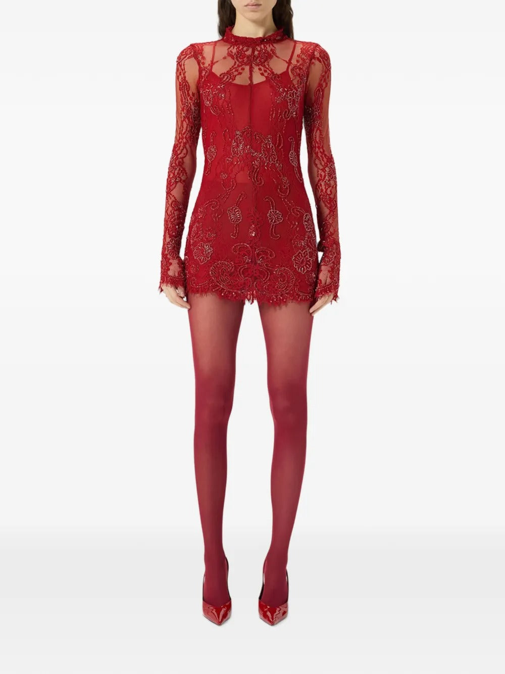 Long-sleeve embroidered mini dress-BLUMARINE-Verso