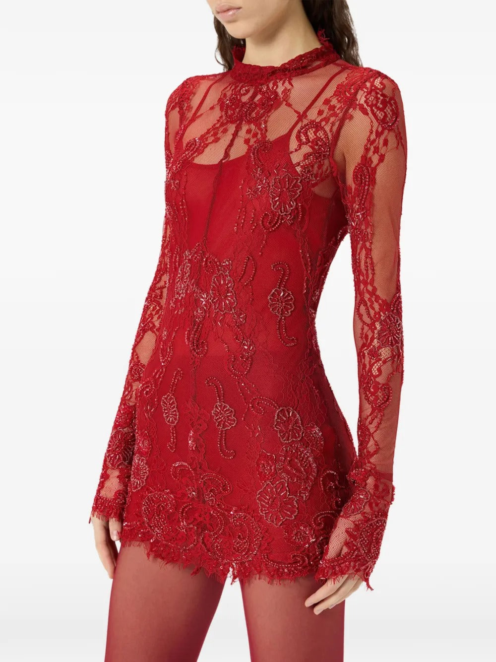 Long-sleeve embroidered mini dress-BLUMARINE-Verso