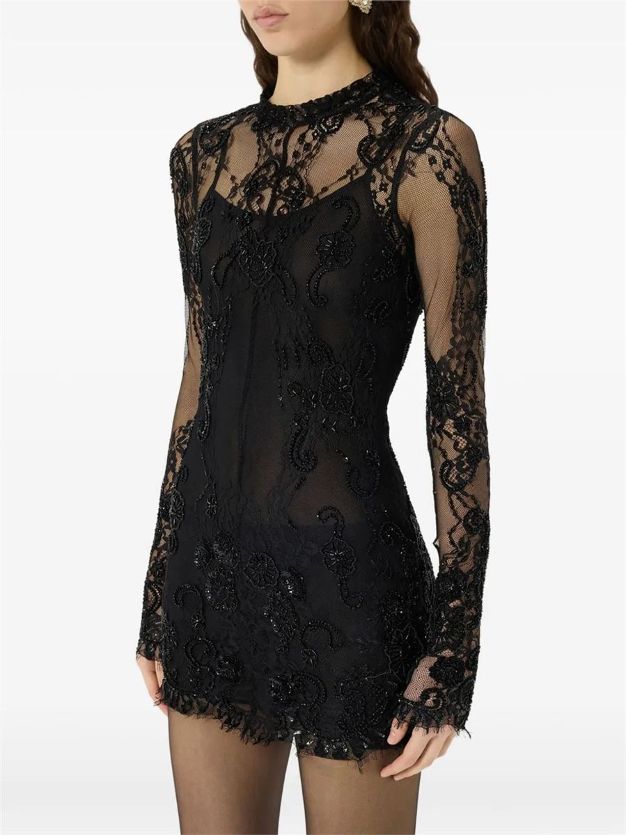 Long-sleeve embroidered mini dress-BLUMARINE-Verso