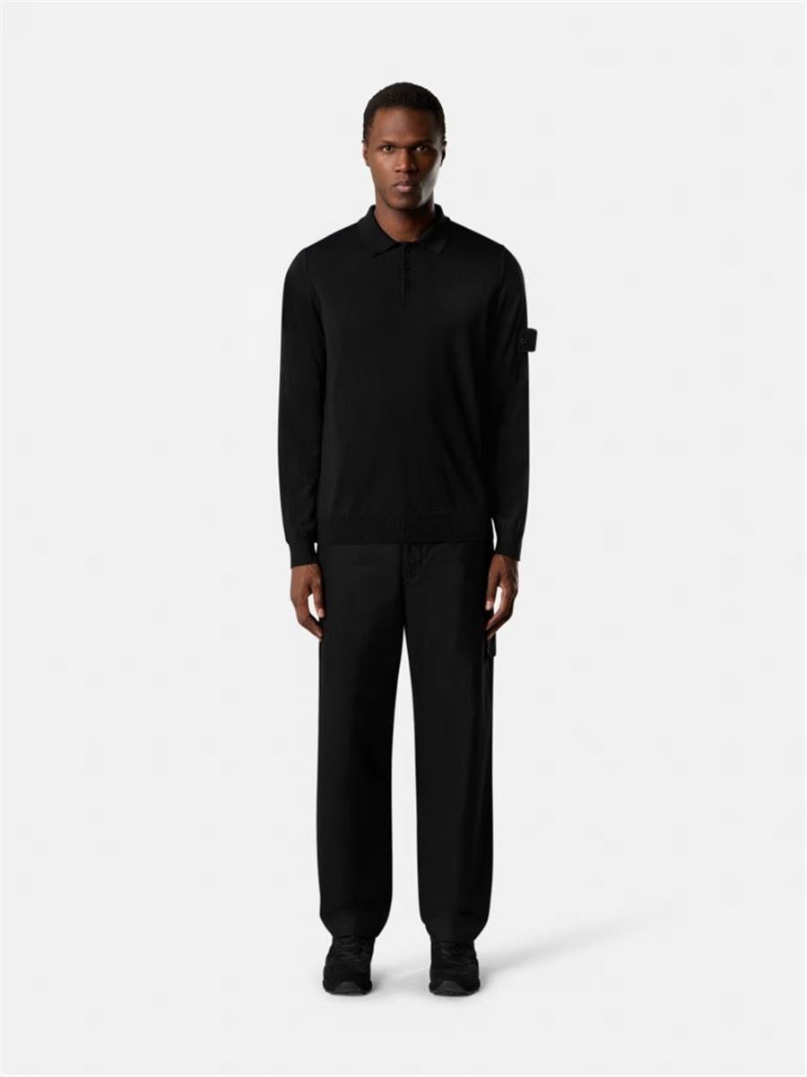 Long-sleeve polo jumper with ribbed trims-STONE ISLAND-Verso