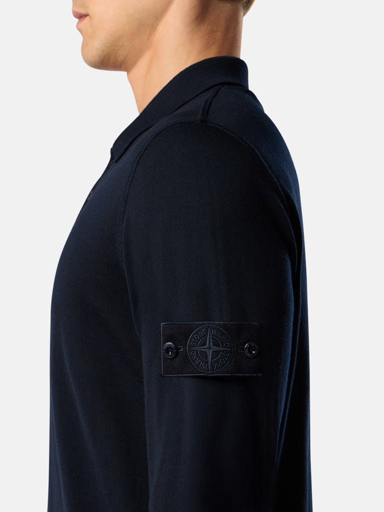 Long-sleeve Polo Jumper with Ribbed Trims-STONE ISLAND-Verso