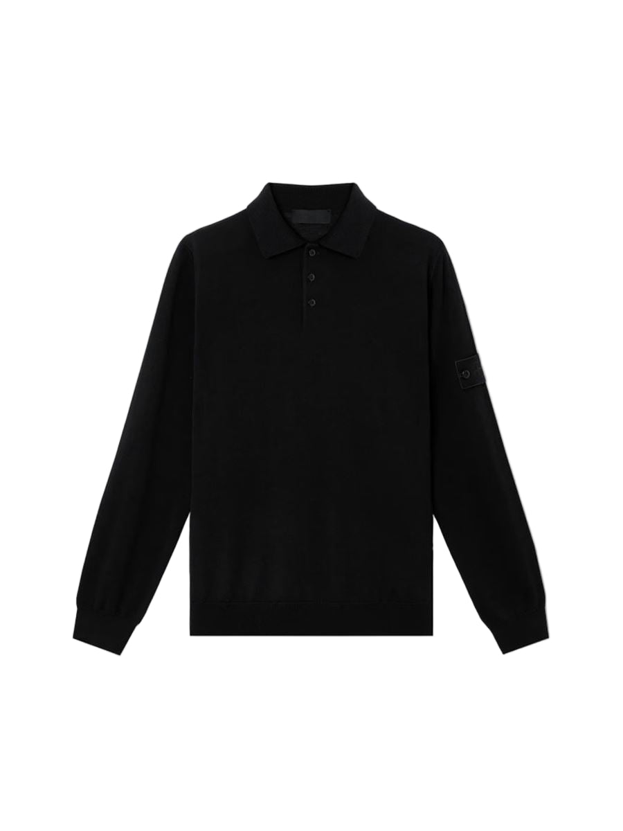 Long-sleeve polo jumper with ribbed trims-STONE ISLAND-Verso