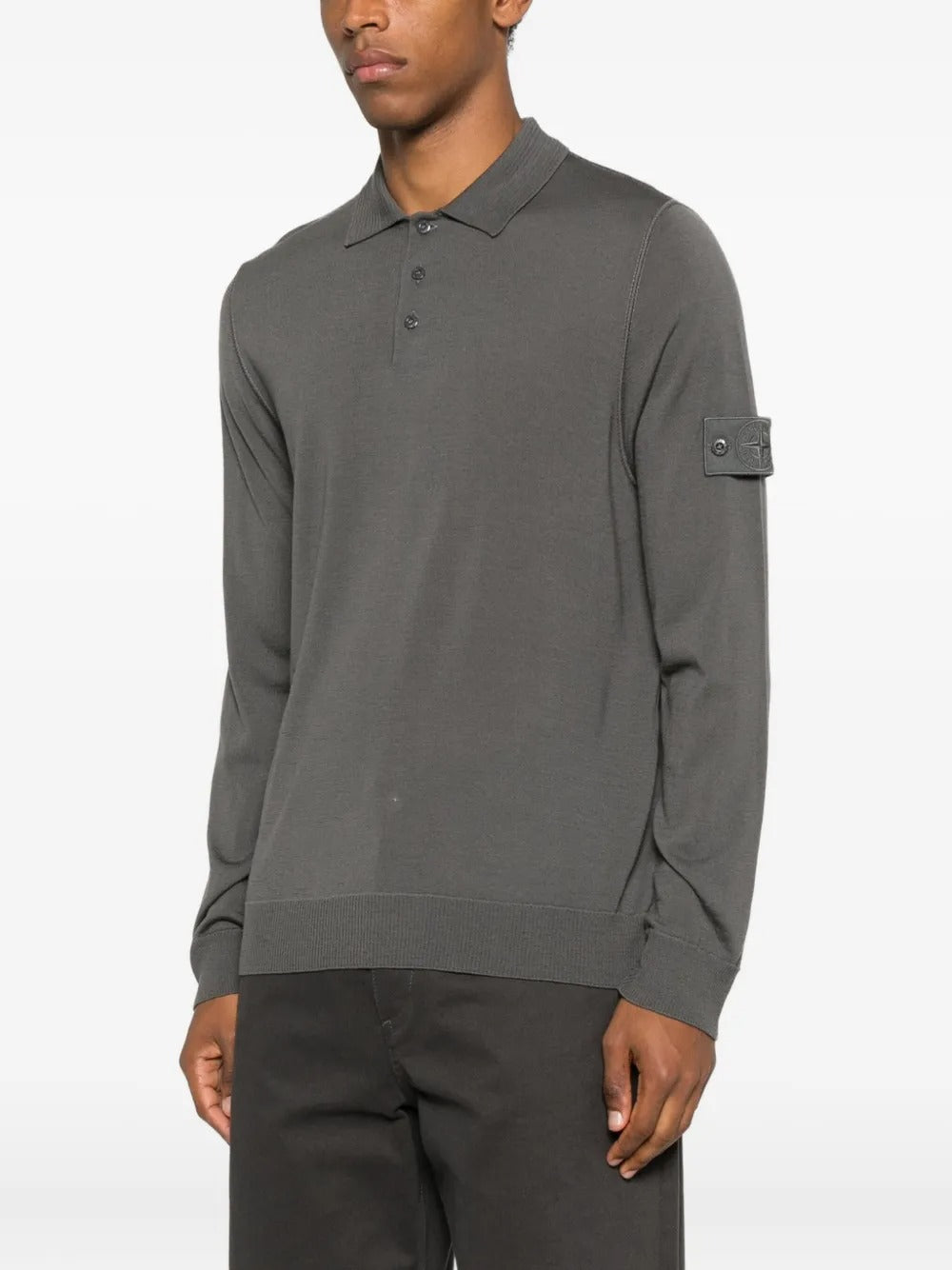 Long-sleeve Polo Jumper with Ribbed Trims-STONE ISLAND-Verso