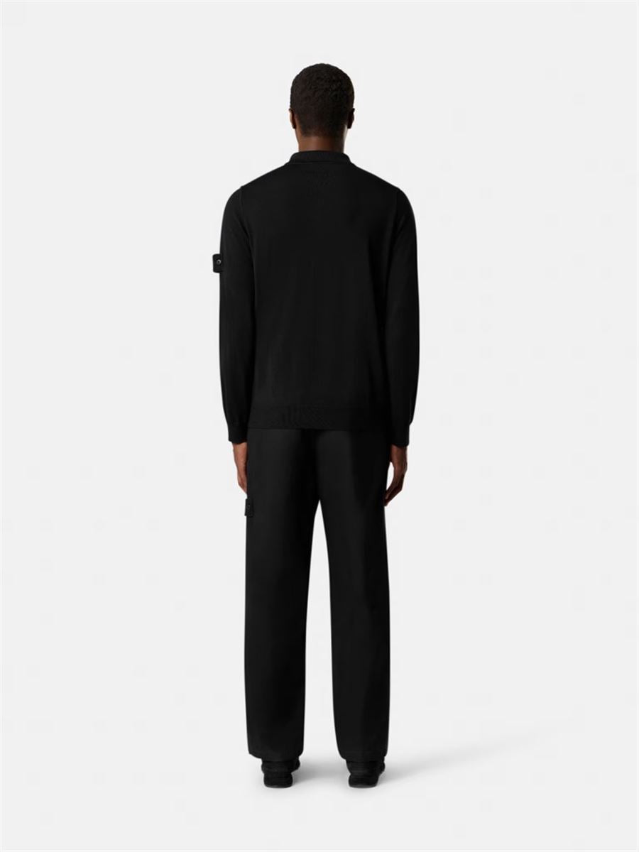 Long-sleeve polo jumper with ribbed trims-STONE ISLAND-Verso