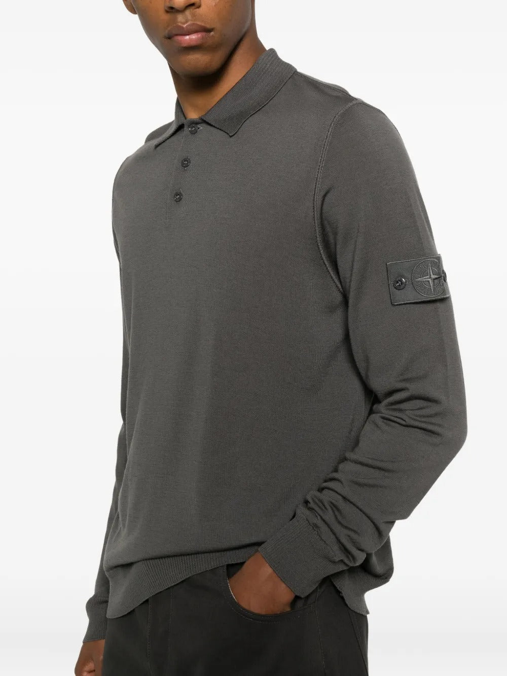 Long-sleeve Polo Jumper with Ribbed Trims-STONE ISLAND-Verso