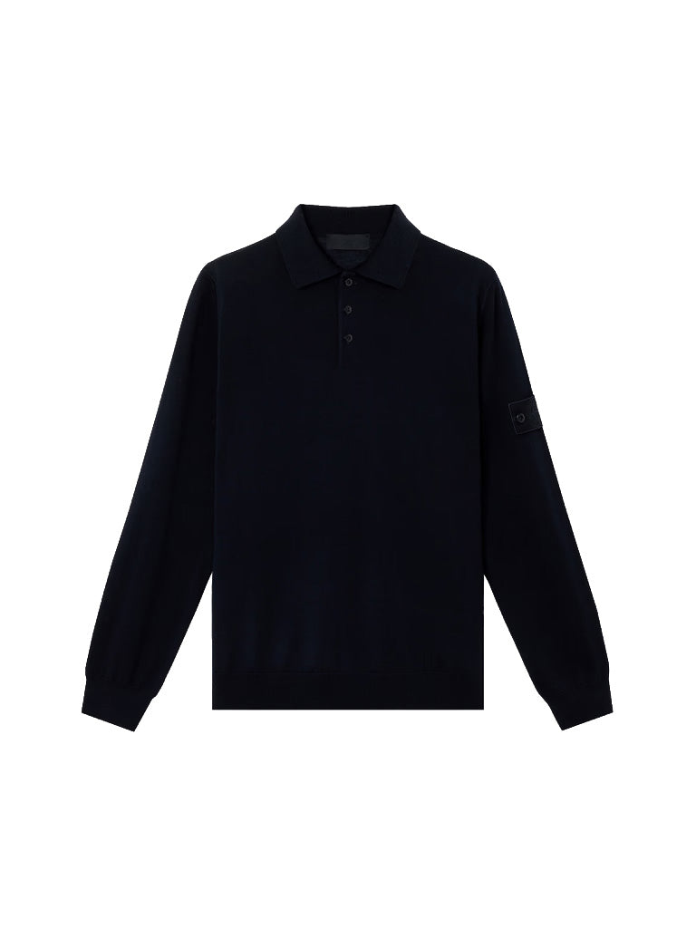 Long-sleeve Polo Jumper with Ribbed Trims-STONE ISLAND-Verso
