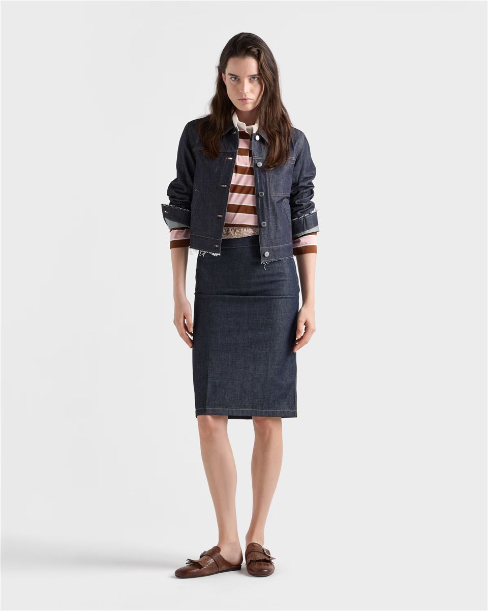 Long-sleeved bayadere print lisle cotton t-shirt-PRADA-Verso