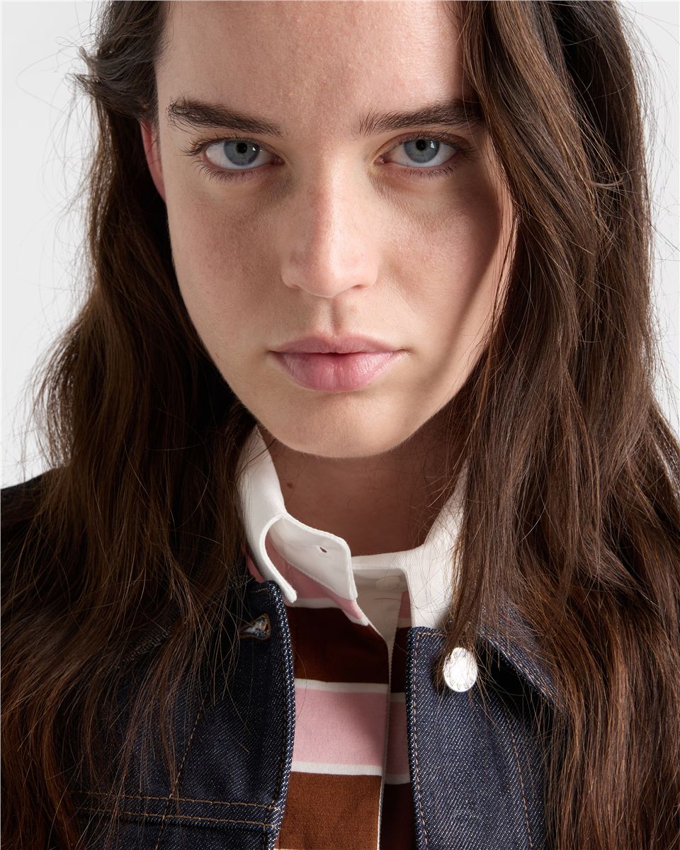 Long-sleeved bayadere print lisle cotton t-shirt-PRADA-Verso