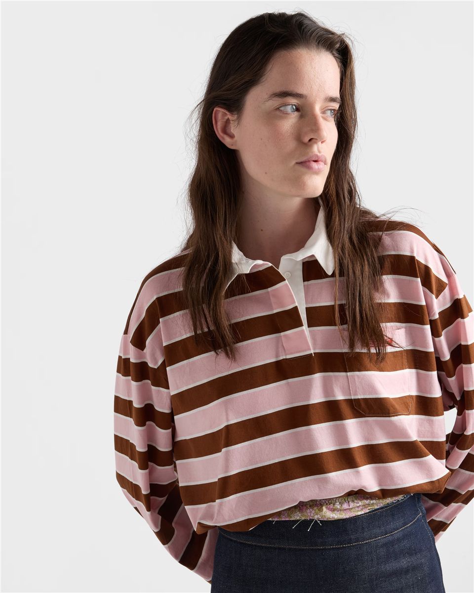 Long-sleeved bayadere print lisle cotton t-shirt-PRADA-Verso