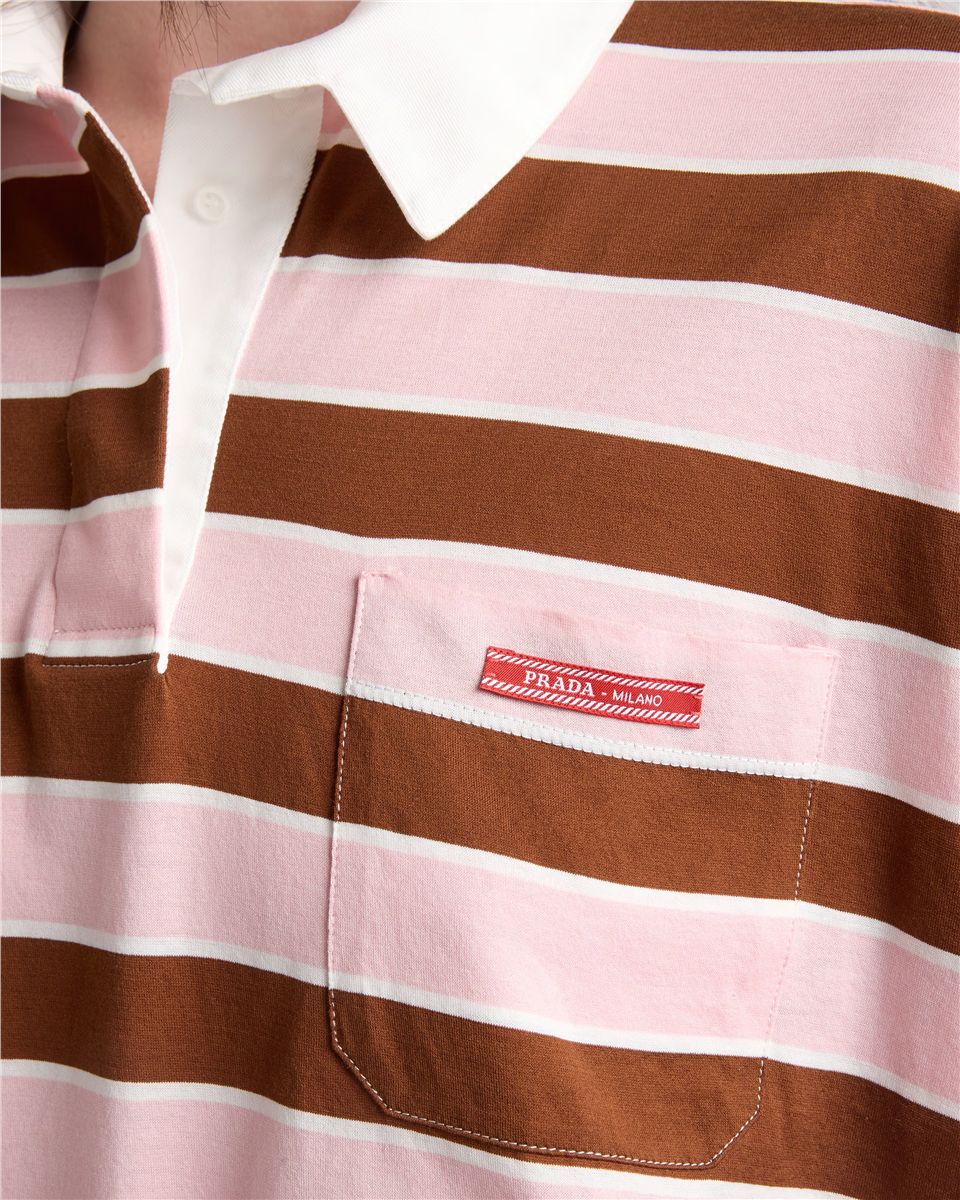 Long-sleeved bayadere print lisle cotton t-shirt-PRADA-Verso