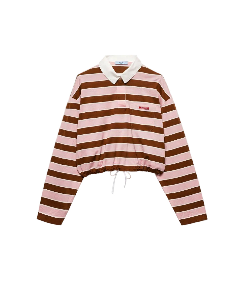 Long-sleeved bayadere print lisle cotton t-shirt-PRADA-Verso